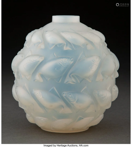 R. Lalique Opalescent Glass Camaret Vase, circa