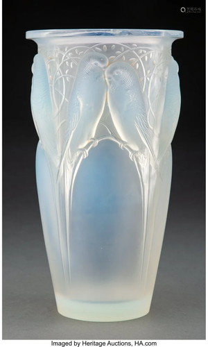 R. Lalique Opalescent Glass Ceylan Vase, circa 1