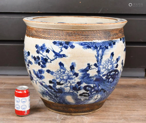 A Blue & White Cracking Glazed Fish Bowl Late Qing