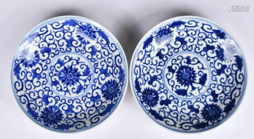 A Pair of Blue and White Floral Dishes Guangxu Mk