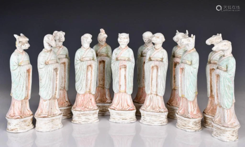 A Group of 12 Chinese Zodiac Pottery Figures