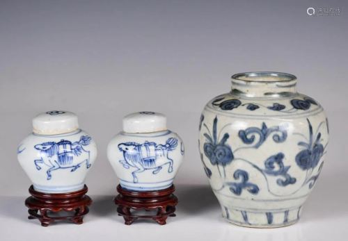 A Group of Small Blue and White Jars Ming