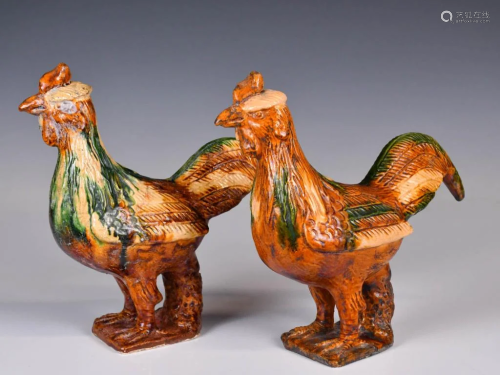 A Pair of Sancai Glazed Roosters