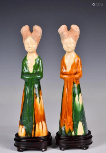 A Pair of Sancai Glazed Lady Figures