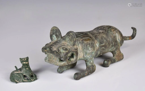 A Group of Two Bronze Tiger Statues