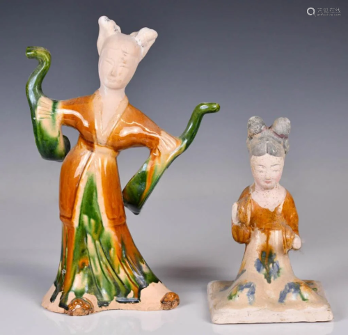 A Set of Two Sancai Glazed Figures