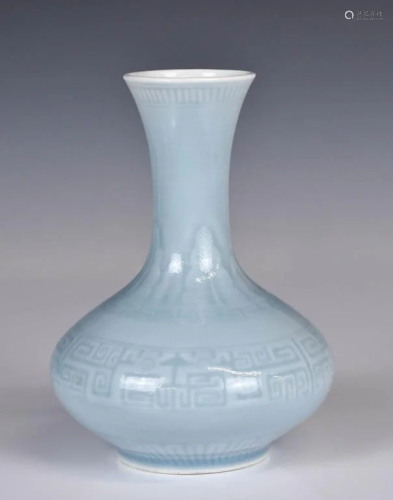 A Carved and Pale Blue Glazed Vase Qianlong Mark