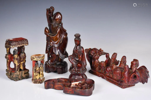A Group of Six Hardwood Carvings