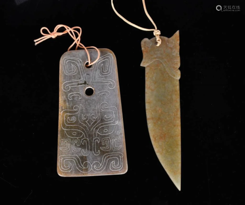 A Group of Archaic Jade Ceremonial Blade & Tablet