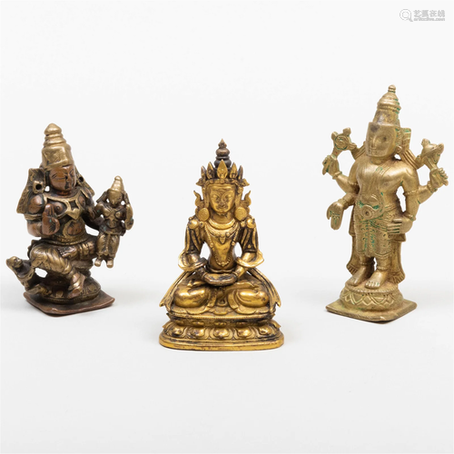 Group of an Indian Bronze Figure of Tara and Two Brass Figur...