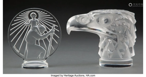 Two R. Lalique Clear and Frosted Glass Mascots,