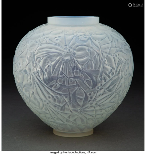 R. Lalique Opalescent Glass Gui Vase, circa 1920