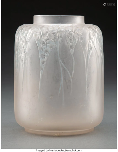 R. Lalique Frosted Glass Muguet Vase with Blue P