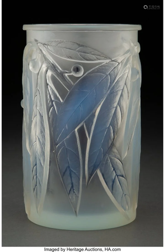 R. Lalique Opalescent Glass Laurier Vase, circa