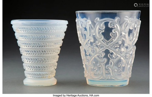 Two R. Lalique Opalescent Glass Vases, circa 193