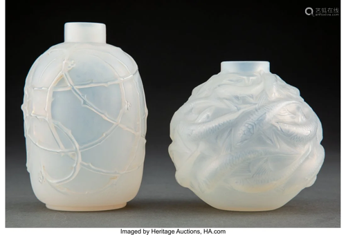 Two R. Lalique Opalescent Glass Vases, circa 192