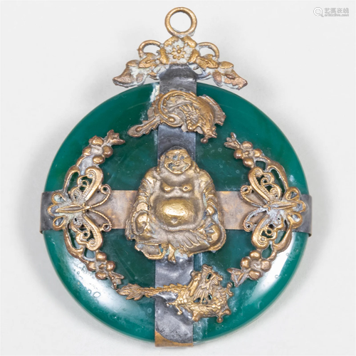 Chinese Hardstone and Gilt-Metal Pendant, in the Manner of E...