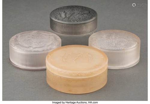 Four R. Lalique Clear and Frosted Glass Powder B