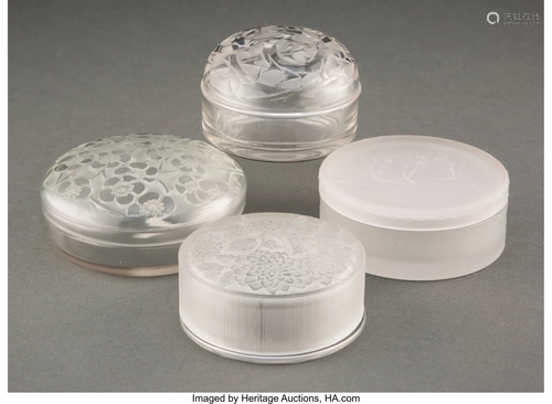 Four R. Lalique Clear and Frosted Glass Covered