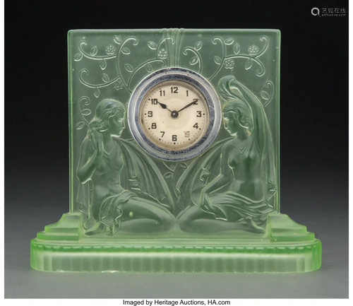 Continental Art Deco Uranium Glass Table Clock,