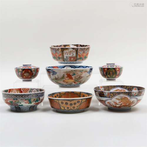 Group of Seven Japanese Imari Porcelain Bowls