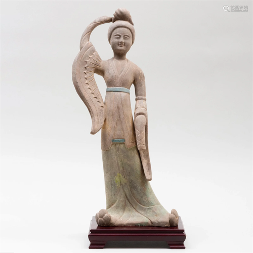 Late Tang Style Grey Pottery Figure of Lady Dancer