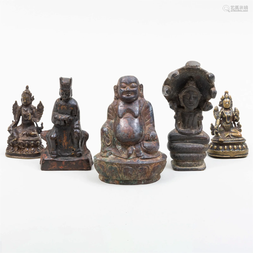 Group of Five South Asian and Chinese Cast Metal Figures of ...