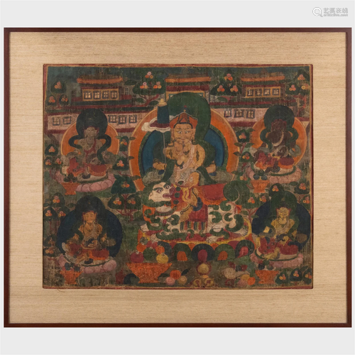 Indian Thangka of Manjsuri on a White Lion