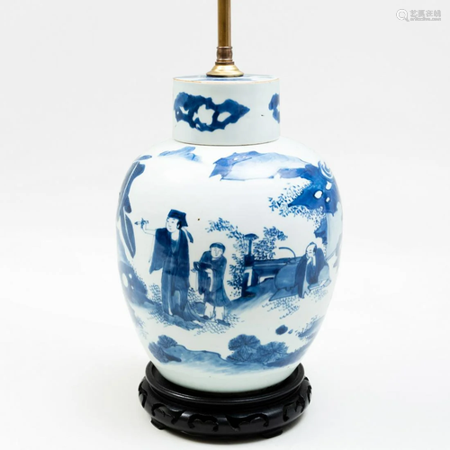 Chinese Blue and White Ginger Jar with Cover Mounted as a La...