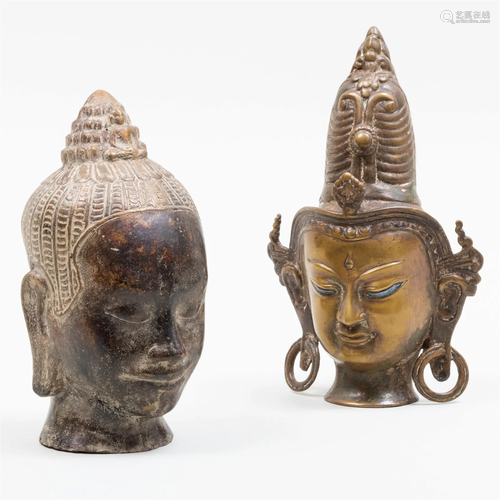 Two East Asian Bronze Heads of Dieties