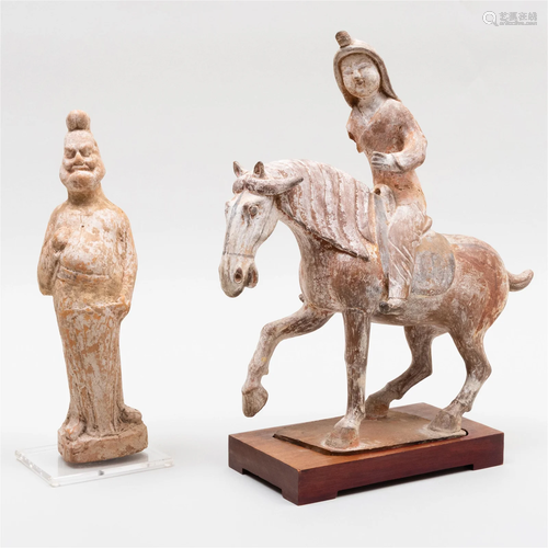 Two Chinese Han Style Painted Pottery Tomb Figures