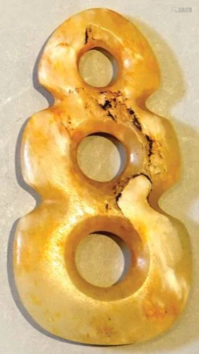 A yellow jade triple-sectioned Bi.