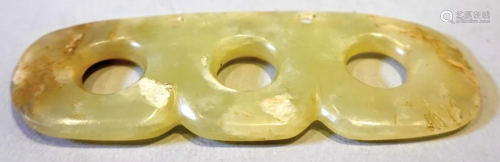 A jade carved triple-sectioned Bi.
