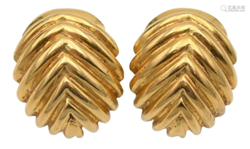 Pair of 14 Karat Gold Ear Clips or Pierced, 21.2 grams.