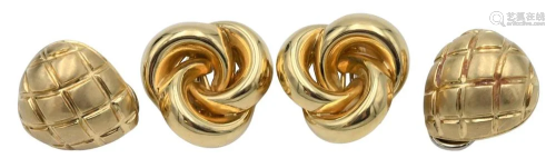 Two Pairs of 18 Karat Gold Earrings, ear clip or pierced, 28...