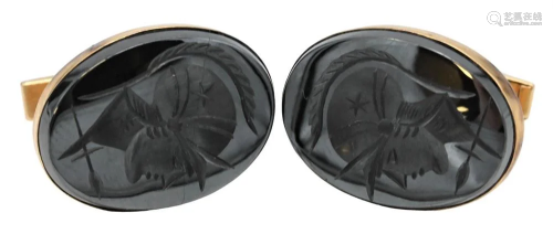 Pair of 14 Karat Gold Cufflinks, set with Hematite, having c...