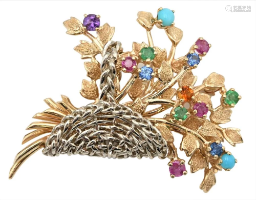 Forum Jewelry 14 Karat Gold Brook Basket of Flowers, having ...