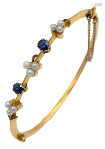 15 Karat Gold Bangle Bracelet, set with blue stones and pear...