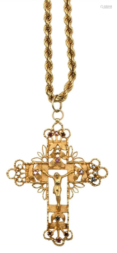 18 Karat Gold Necklace, having large gold cross, length 32 i...