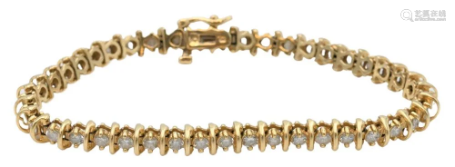 14 Karat Gold and Diamond Inline Bracelet, 42 diamonds, leng...