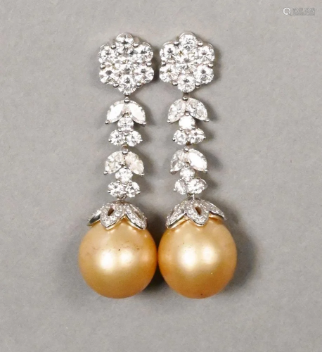 Pair of 18 Karat White Gold and Diamond Pierced Earrings, ha...