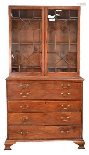 Chippendale Mahogany Butlers Secretary Desk, in two parts, u...