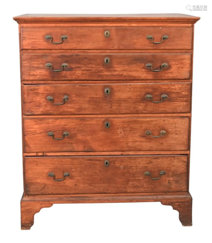 Chippendale Maple Tall Chest, having molded top over five gr...
