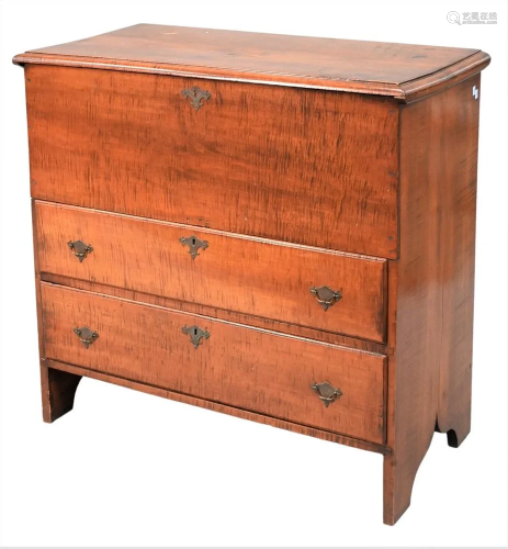 Tiger Maple Blanket Chest, having lift top over two drawers,...
