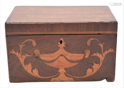 Mahogany Tea Box, having two interior cover, inlaid urn and ...