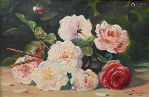 Abbott Fuller Graves (1859 - 1936), roses, oil on board, sig...