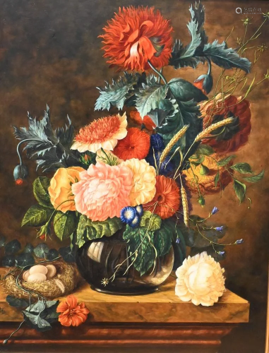TM, Still Life with Flowers in a Vase and Bird's Nest, ...