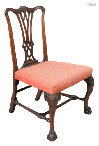 Chippendale Mahogany Side Chair, having pierced carved back,...