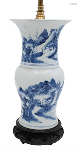 Chinese Blue and White Porcelain Vase, having painted landsc...