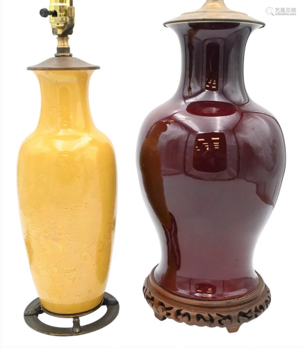 Two Chinese Glazed Vases, to include a yellow glaze vase hav...